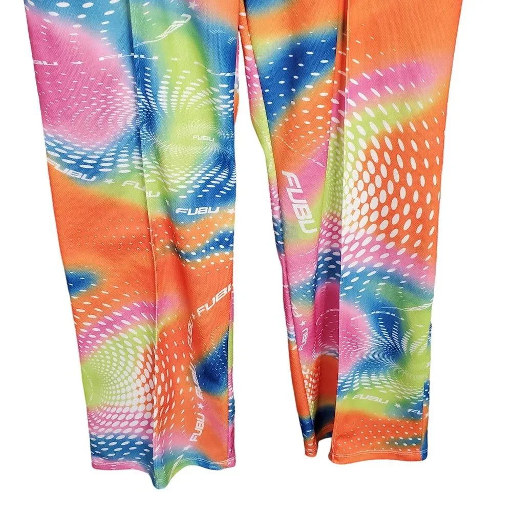 FUBU X Forever 21 Size M Pants Pull-On Wide Leg Rainbow Swirl Logo StreetWear - Picture 5 of 11